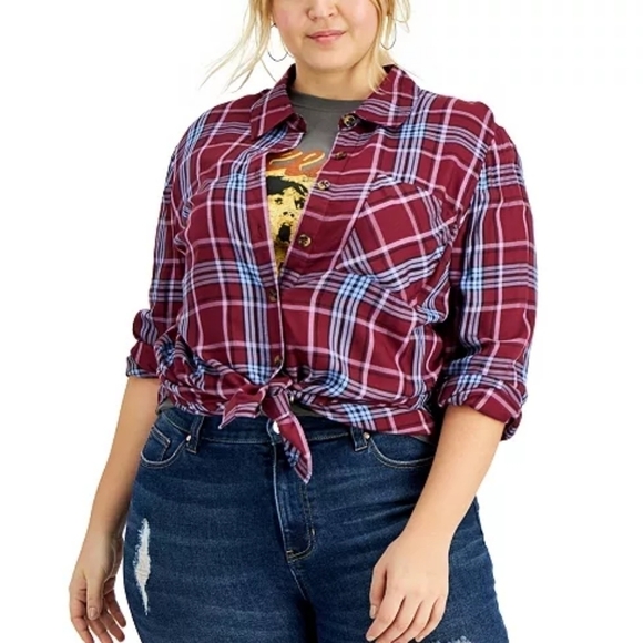 NWT LOVEFIRE PLAID BUTTONDOWN - Picture 1 of 1